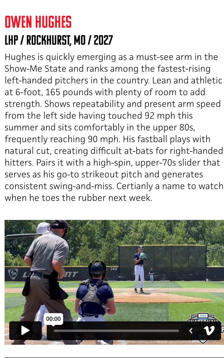 OwenHughesKC's tweet image. Thank you @PrepBaseballMO for the write up. Canโt wait to represent Missouri in the futures game this upcoming week!
@BCbaseballtoday
