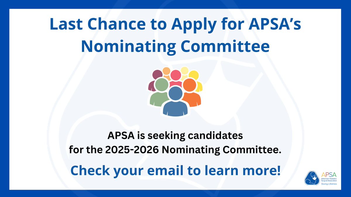 APSASurgeons's tweet image. APSA members! This is the last chance to apply for APSA’s Nominating Committee. Exercise your member privilege, and have a say in the next generation of APSA’s leadership! Check your inbox to learn more.