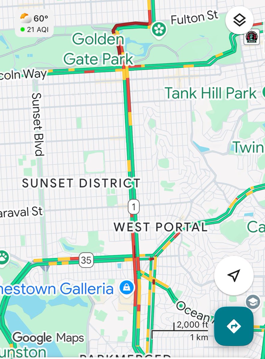 Save_SF_2024's tweet image. The calm before the storm 👇🏽
Friday 5pm in July
Let’s check back in August:
- 7 major concerts @ 60k ea
- 4 stern grove @ 10k ea
And September
- rebuild of 19th begins
- 🥂Joel Engardio out
And October
- Hardly Strictly
- Fleet Week
Prop K was a BIG mistake
#SanFrancisco
