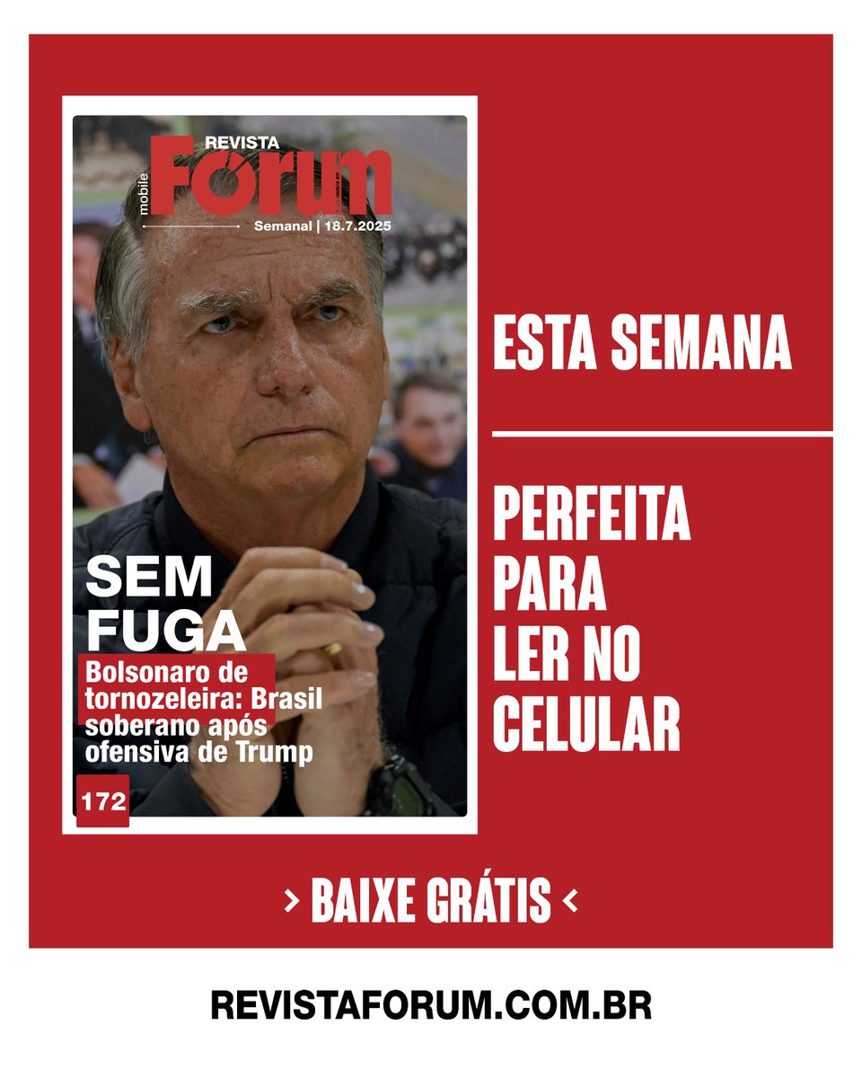 revistaforum's tweet image. Nesta edição da #RevistaFórum Semanal: A cobertura especial sobre a operação da Polícia Federal contra o ex-presidente Jair Bolsonaro, que teve de colocar tornozeleira eletrônica diante do risco iminente de fuga.
Leia ainda reportagens sobre a ação do governo Trump contra o…
