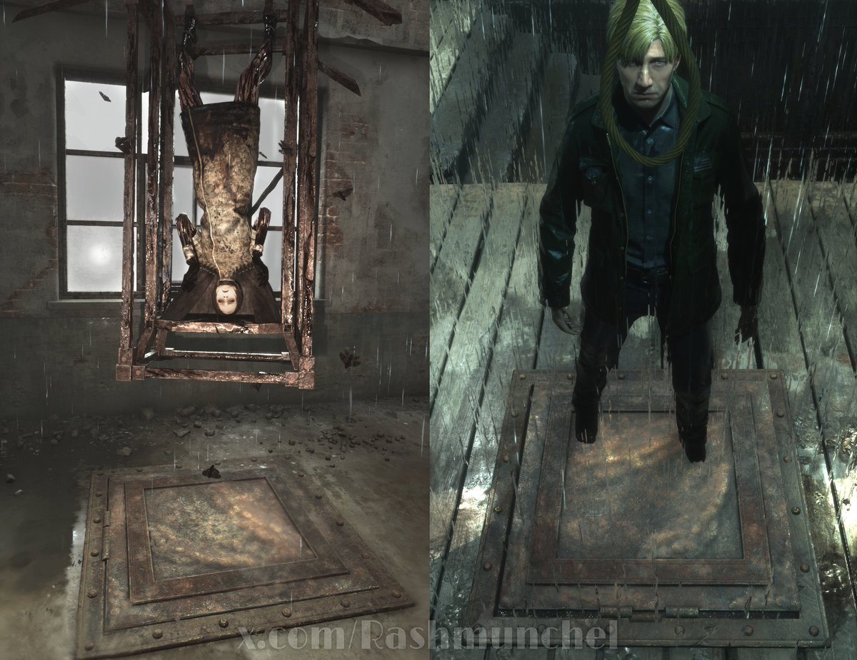 Rashmunchel's tweet image. After the final boss battle starts, the ladder that led there disappears and in its place is the hatch that James fell through after completing the gallows puzzle.
#silenthill #silenthill2 #silenthill2remake
