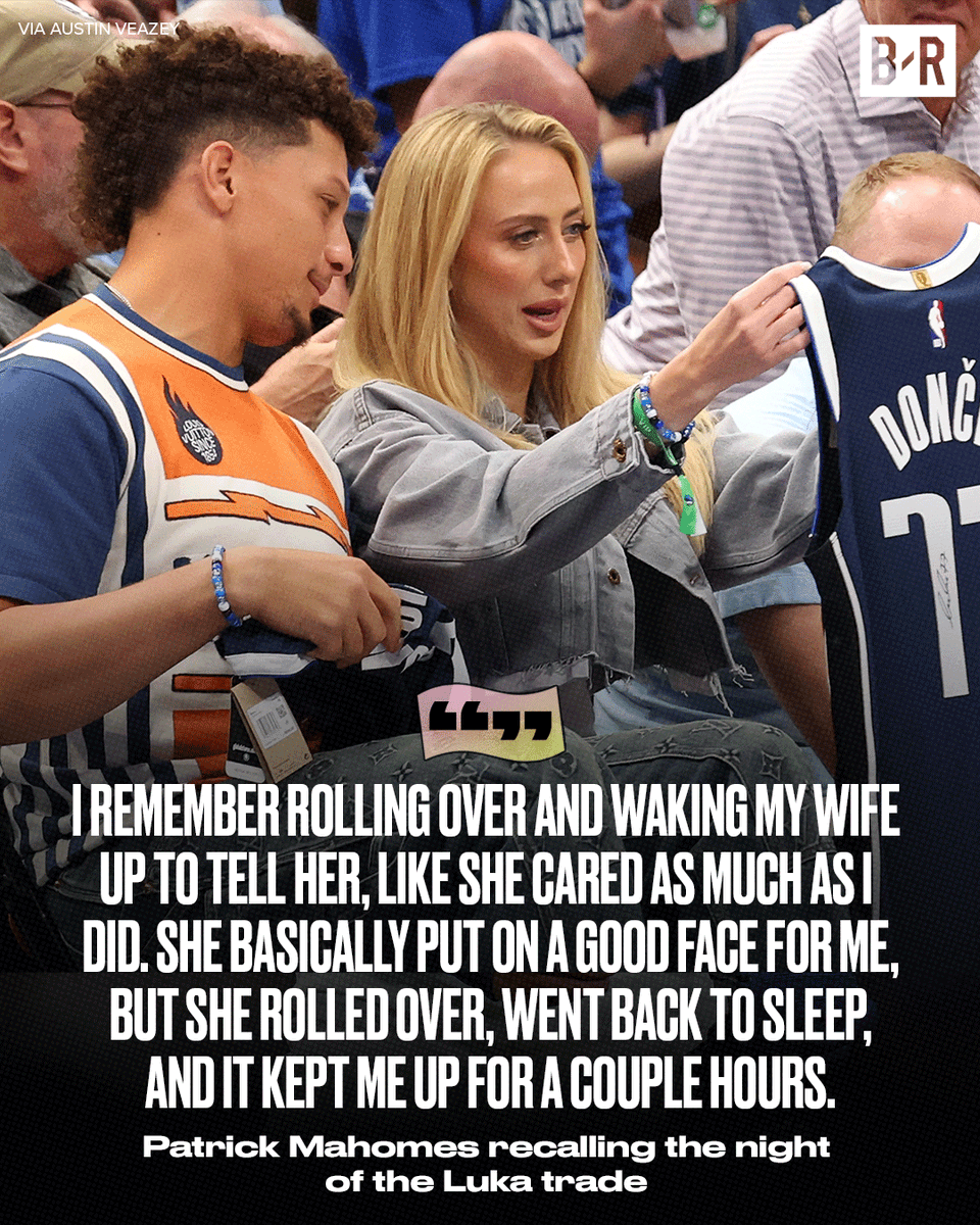 BleacherReport's tweet photo. Patrick Mahomes, a lifelong Mavs fan, says the Luka trade 'kept him up for a couple of hours' 💔

(Via Austin Veazey, SI) https://t.co/t2sbcvBfIc