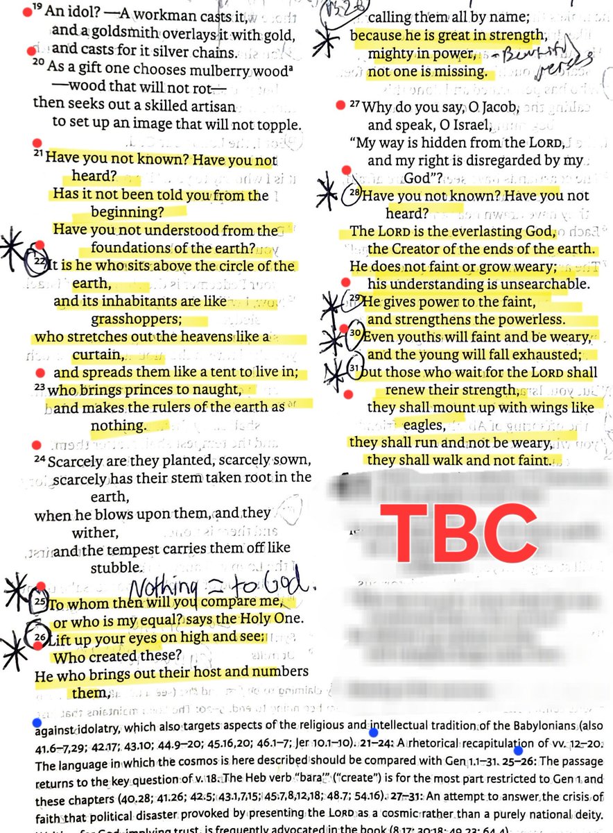 TeXasMadde's tweet photo. #OldTestamentStudy #20
📜 Isaiah 40:1-31
🔑✨️🌌 Key phenomenal passages that No one ever takes the time to go through chapter by chapter verse by verse like this channel does !
🔑 3 - A voice crys out - A desert highway for our God !
🎑🌻📜 8 - Grass whithers the flower fades but the Word of God stands forever
🔑🌍🦗 22 - It is God who sits above the circle of the Earth & it's inhabitants are like grasshoppers
🌌💫✨️🎪22 - Who stretches of the Heavens like a curtain & spreads them like a Tent to live on
🔑📜 25 - To whomever then will you compare or who is my equal? Says the Holy One !
✨️🪽🌟🪽✨️26 - Lift up your eyes on High & see who created these ? He (God) who brings out their Host & numbers them (Angels , Seraphim , Cherubim, Cherubs AKA God's Divine council )
🔑📜 28 - Have you not known or heard ? The Lord is a everlasting God , the creator of the ends of earth ! He does not faint nor grow weary , His understanding is un-searchable
🔑📜 30 - He (God( gives power to the faint and be weary & the young will fall exhausted
🦅🪽✨️ 31- But those who wait on the Lord shall renew their strength , they shall mount up with Wings like Eagles , they shall run & not grow weary , they shall walk & not faint