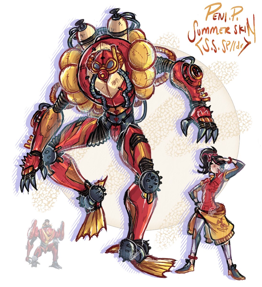 halhalhalu22's tweet image. A sketch of Peni parker&apos;s summer skin✨

She has a summer job giving tours of the marine life in her local beach 🏖️  [She deserves more skins honestly]

#MarvelRivals #Spiderman #PeniParker #Marvel #summerskin  #sketch