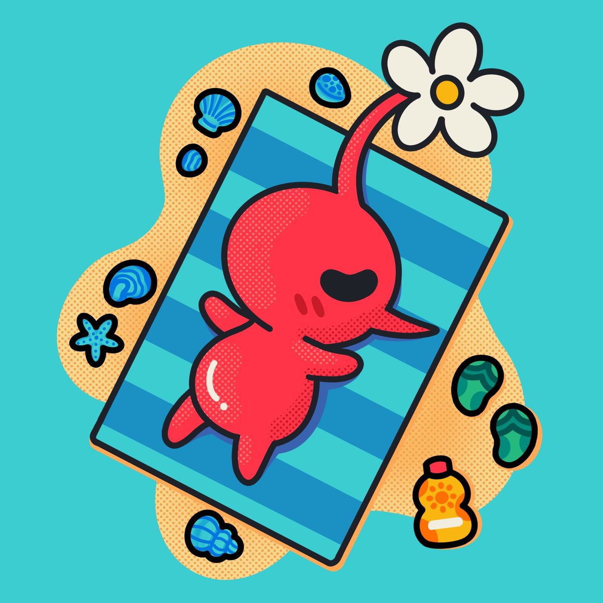 Pookadoodles1's tweet image. Red Pikmin is out sunbathing on the beach 🐚🩴 #Pikmin