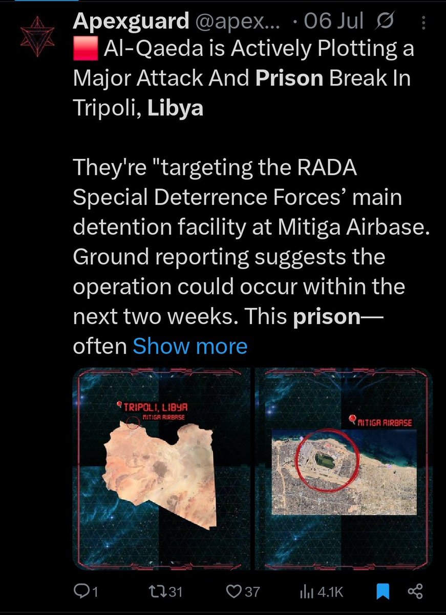 I am wondering if there is a connection between the upcoming Al-Qaida plot, a prison break in Libya, and Mogadishu in Somalia?