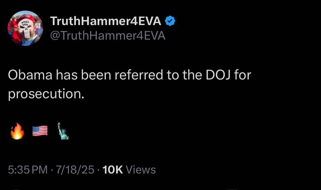 HOLY SHEEET‼️

Obama has been referred to the DOJ for prosecution.

🔥 🇺🇸 🗽