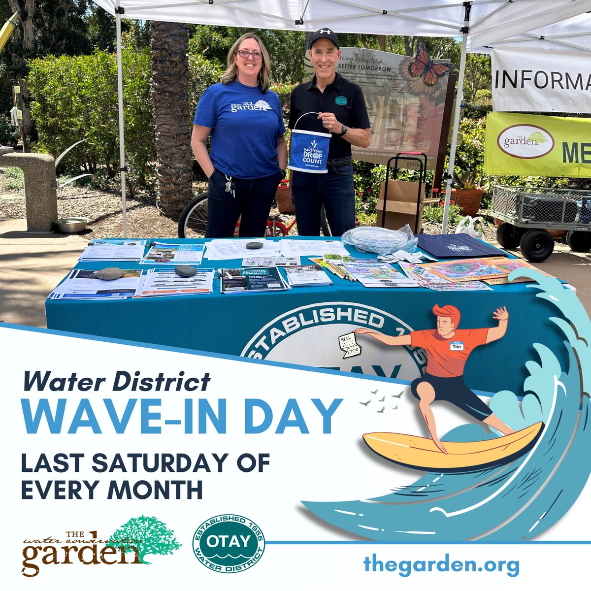 Wave-In Day launches on July 26! Otay customers will receive free admission to the Water Conservation Garden on the last Saturday of every month. Present a printed or digital copy of your water or sewer bill at the door — that's your ticket! bit.ly/waveinday