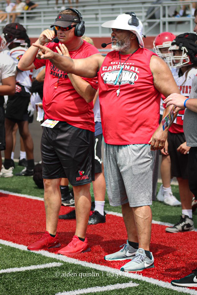 Coach Q and Coach Evans locked in and leading the way — Cardinals built different. 🏈🔥 #SouthportFootball #CardinalPride”