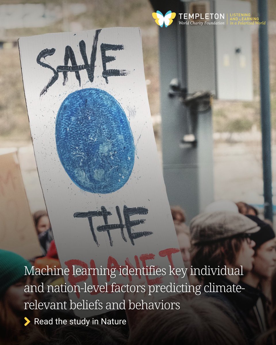 TempletonWorld's tweet image. TWCF grantee @jayvanbavel, @nyup, was part of a research group that used machine learning to what shapes climate beliefs and behaviors in 55 countries to help refine future models of climate change perception and action.
🔗 What they learned: nature.com/articles/s4416…