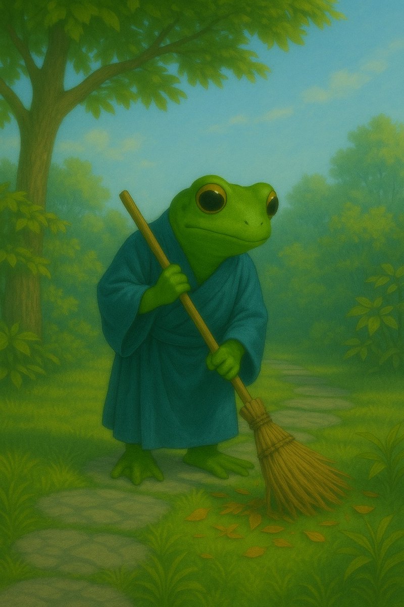 SatoriHopper's tweet photo. 🐸🧹
Even the smallest leaves,
brushed away with care—
a clean path, a quiet mind.

小さな葉も丁寧に掃く。
清らかな道には、静かな心が宿る。

#SatoriHopper #ZenMorning #Frogman #ZenFrog #Mindfulness
#SpiritualJourney #QuietLife #NatureMeditation #ZenRoutine https://t.co/VoD4H4VfBz