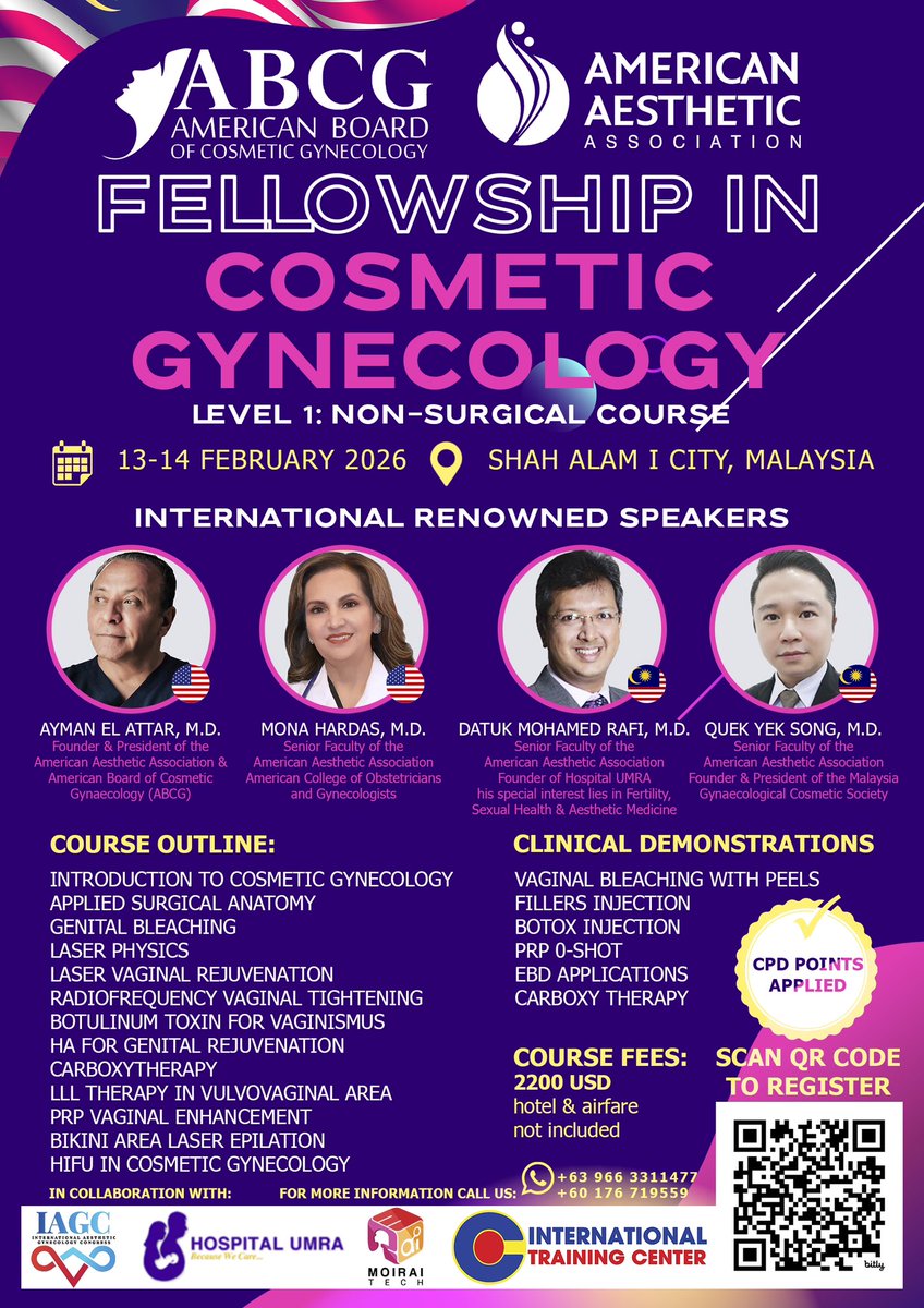 citcphilippines's tweet photo. 🇲🇾 Fellowship in Cosmetic Gynecology Course 

📆 Date: 13-16 FEBRUARY 2026
📍 Venue: Shah Alam I City, Malaysia 🇲🇾
🩺 Faculty: International Renowned Speakers
🔏 Enroll Now: https://t.co/qEvVYYV1Gg
📧 Email Us: info@citc-phil.com
📞 Call Us: ￼0966 331 1477 | +60 17671 9559 https://t.co/8XQXu3eNUJ
