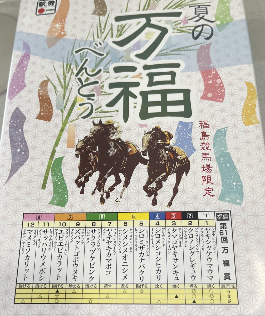 EMaoHjFcwcUJCPI's tweet image. まずは福島競馬場限定の福豆屋「万福弁当」を購入しました