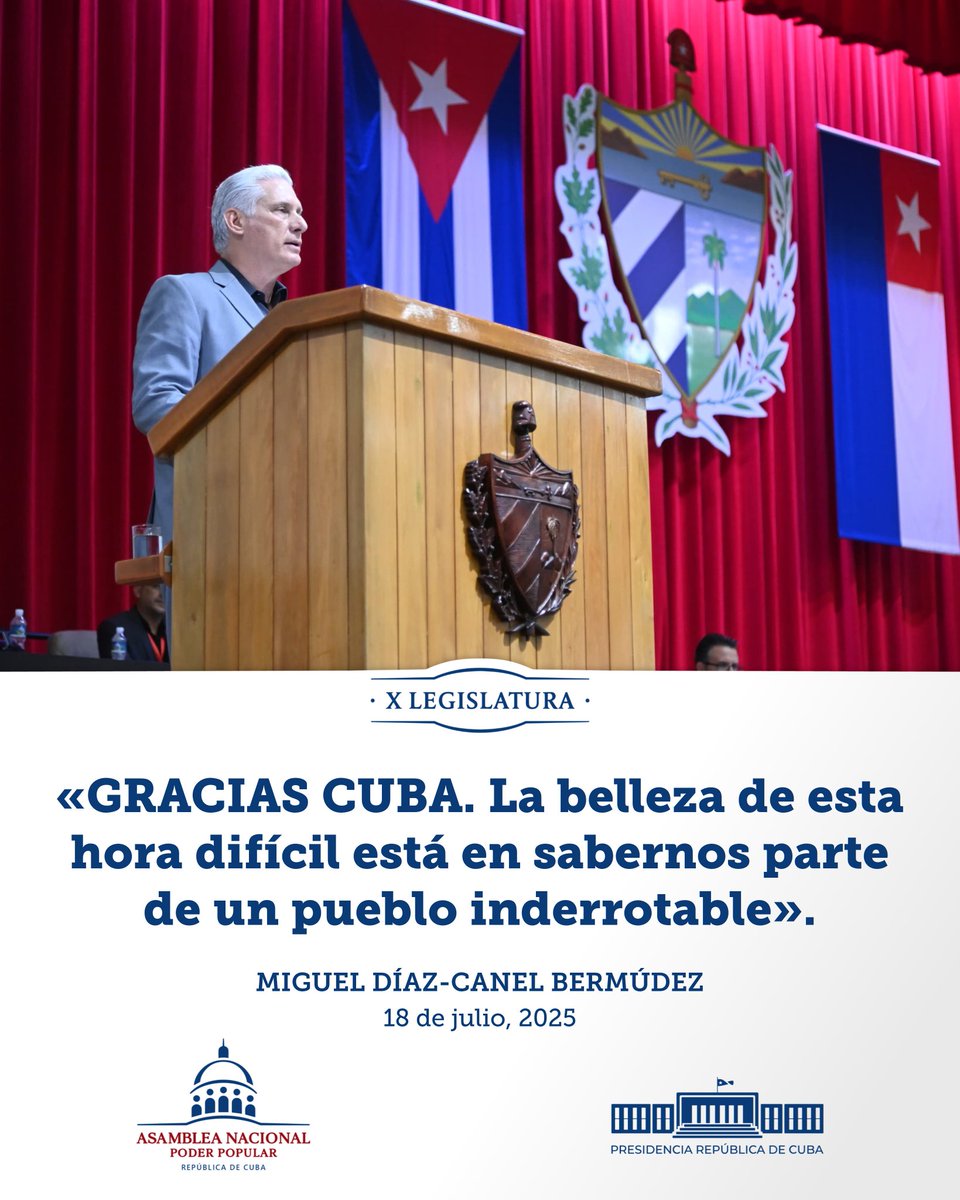🇨🇺| Presidente <a href="/DiazCanelB/">Miguel Díaz-Canel Bermúdez</a> en <a href="/AsambleaCuba/">Asamblea Nacional Cuba</a>:

"GRACIAS #CUBA. La belleza de esta hora difícil está en sabernos parte de un pueblo inderrotable".

🧵