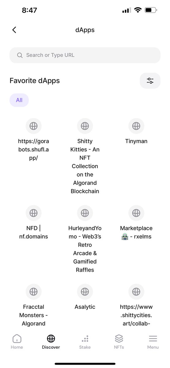 DustyShelfs's tweet image. After days of thinking @PeraAlgoWallet removed my bookmarks again, I finally found them. Favicons or something would make this so much nicer