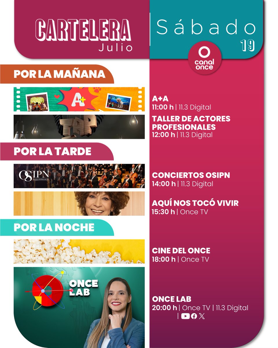 Canal Once (@canaloncetv) on Twitter photo Puedes experimentar la ciencia desde una perspectiva diferente en #OnceLab con <a href="/AnaC_Olvera/">Ana Cristina OlveraP</a>. 🧪🔭🦠
Sintonízalo todos los sábados a las 20:00 h a través de las señales de #CanalOnce. 👈
Consulta otros horarios en el enlace: canalonce.mx/horarios
#LoViEnElOnce Puedes experimentar la ciencia desde una perspectiva diferente en #OnceLab con <a href="/AnaC_Olvera/">Ana Cristina OlveraP</a>. 🧪🔭🦠
Sintonízalo todos los sábados a las 20:00 h a través de las señales de #CanalOnce. 👈
Consulta otros horarios en el enlace: canalonce.mx/horarios
#LoViEnElOnce
