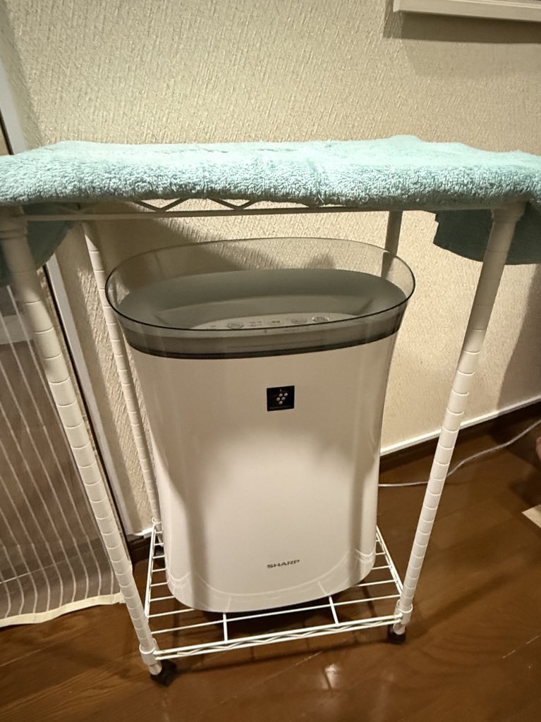 ポッポの脂粉対策にプラズマクラスターを購入
しかし上に止まる（笑）💩されたら困っちゃうと鳩よけ設置
だが止まる歩く
パイプラックにバスタオルで何とかなったꉂ(ˊᗜˋ*)