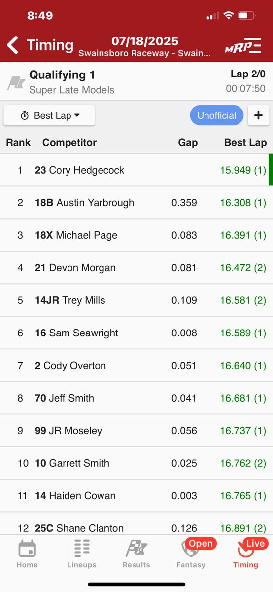 In the show.  We got the super car tonight. Wish us luck.