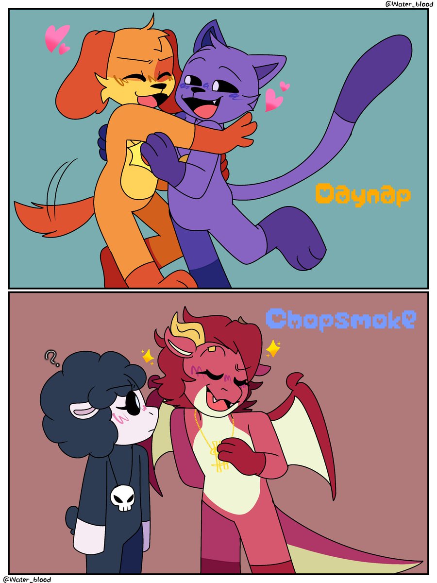 Dos de mis ships favoritos <3
#daynap #catday #catnap #dogday #Catnapxdogday
#PoppyPlaytime #PoppyPlaytimeChapter3 #PoppyPlaytimeChapter4 
#BabaChops #SimonSmoke #chopsmoke (así le puse al ship de Simon y Baba :V)
💜🧡 And ❤️🖤