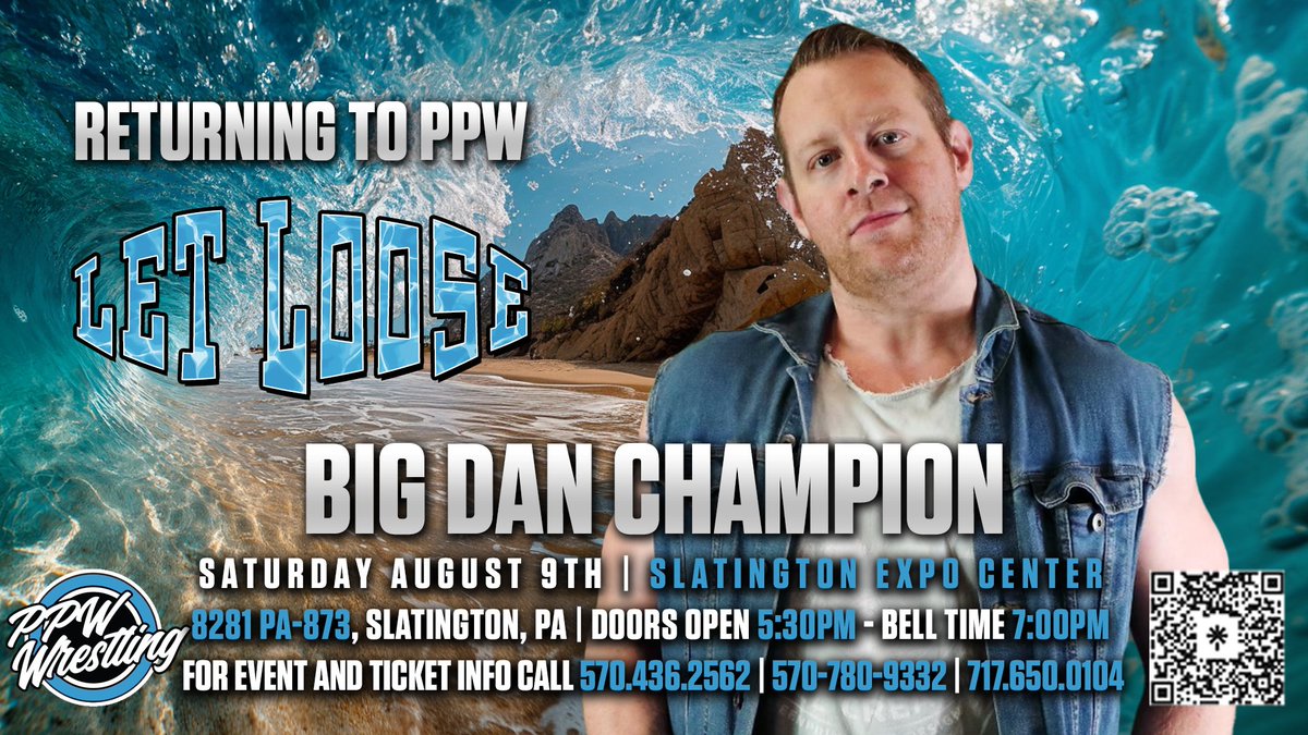 Let Loose is shaping up to be this Summer's biggest party, and it can't be a BIG party without BIG DAN!!!

Big Dan Champion is back in action on August 9th at Let Loose!

🎟️: ppwwrestling.com/shop
📍: The Slatington Expo Center
🚪: 6 PM
🔔: 7 PM
🎨: Lor Diaz