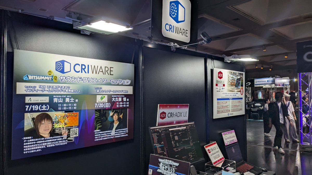 ringo_cri's tweet image. CRIは #BitSummit 3FのBZ-13に出展してまス🍎
今日はブース内セッションを11:00~11:40、15:00~15:40の2回予定してまス✨
ゲームサウンドの第一線で活躍するA-START AUDIOの青山勇士様に「CRI ADX LEで何ができる?インディーゲームサウンドの実例紹介!」というテーマで講演いただきまス!🎧