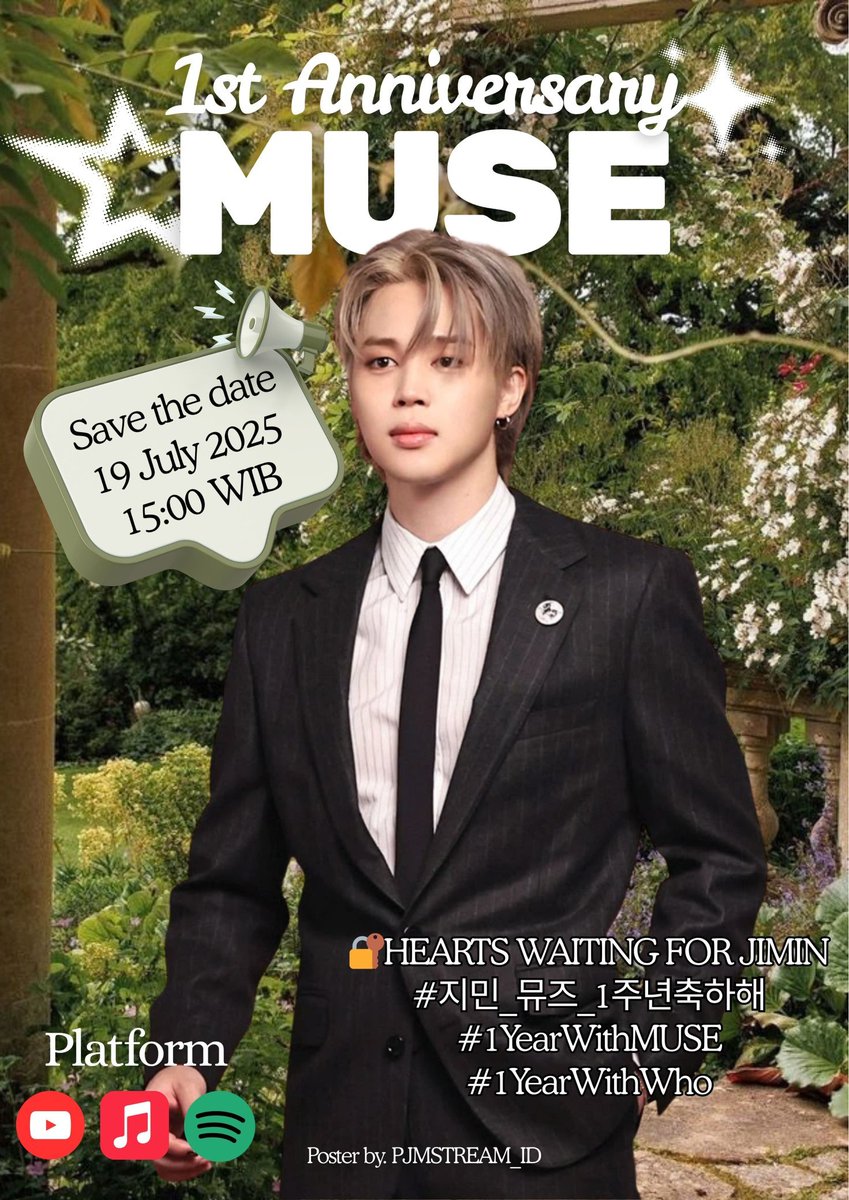 📢 𝘾𝘼𝙇𝙇𝙄𝙉𝙂 𝘼𝙇𝙇 𝙄𝙉𝘿𝙊𝙉𝙀𝙎𝙄𝘼 𝘼𝙍𝙈𝙔 

Streaming &amp; Buying Party <Rebirth> MUSE 1st ANNIVERSARY 🎧

Catat tanggal nya! 
🗓️ : Hari ini, 19 Juli 2025 
🕖 : 15.00 WIB 

Persiapkan akun streaming &amp; iTunes kalian. Let's fight INDOMY 🔥

#1YearWithMUSE 
#1YearWithWho