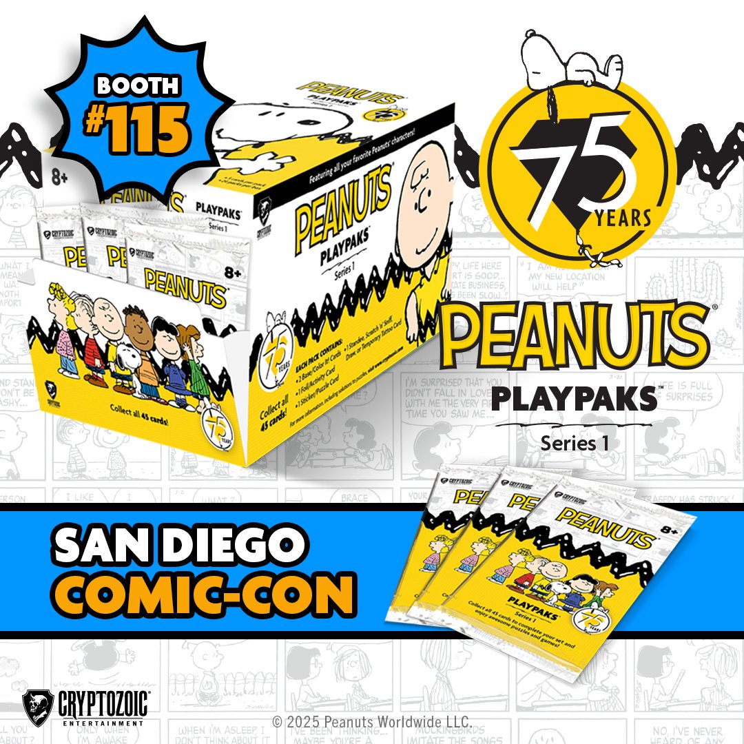 SDCC premiere: Join the Peanuts gang and celebrate 75 years of fun with this easy-to-collect Playpaks set. Each 5-card pack is filled with cool images, stickers, puzzles, min-games, standees, and activities. 
Shop <a href="/Snoopy/">PEANUTS</a> at San Diego Comic-Con! #Snoopy75

bit.ly/Peanuts-Cards