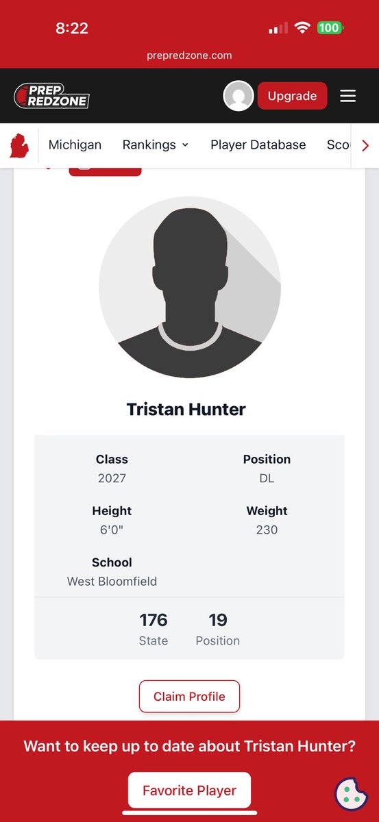 TristanHunterr's tweet image. Thank you @alex_pallone and @PrepRedzone for ranking me 19 at my position, Lot more work to do! #AGTG