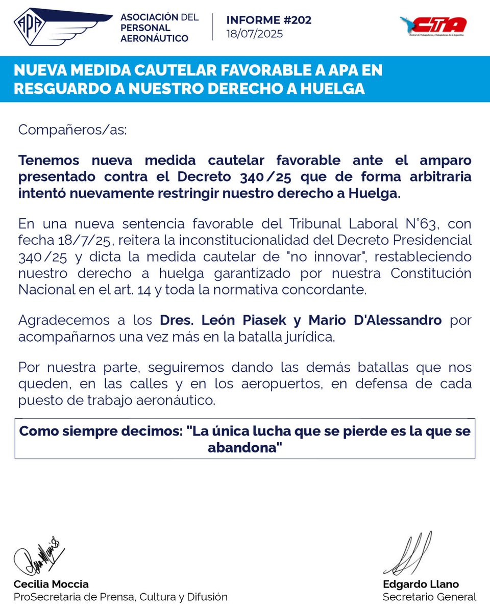 Cautelar a favor: seguimos manteniendo nuestro derecho a huelga