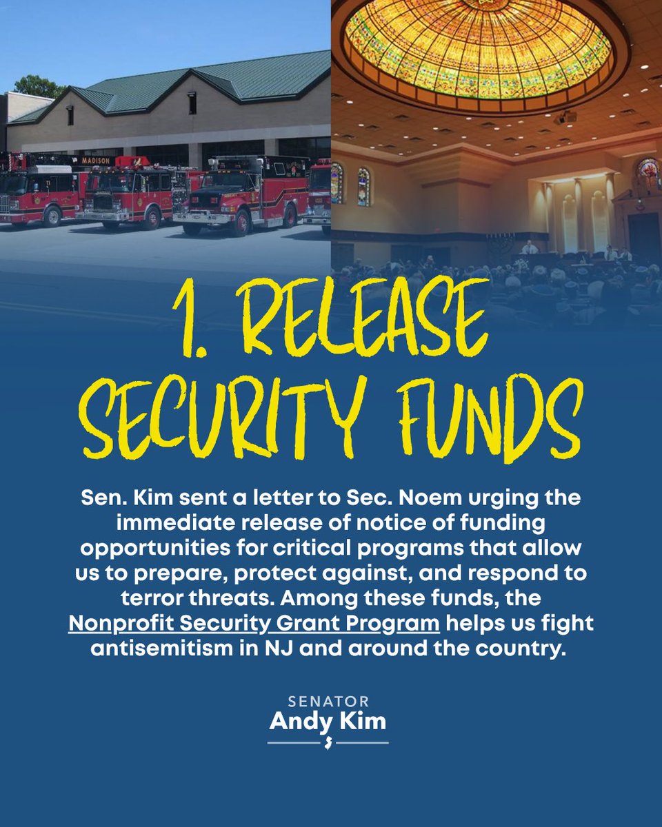 SenatorAndyKim's tweet image. This week, I urged Sec. Kristi Noem to ensure FEMA is fulfilling its mission on behalf of the American people.
We've seen how harmful a lack of response can be, and we must be prepared to assist communities in times of crisis and prepare them to respond, whether it be to…