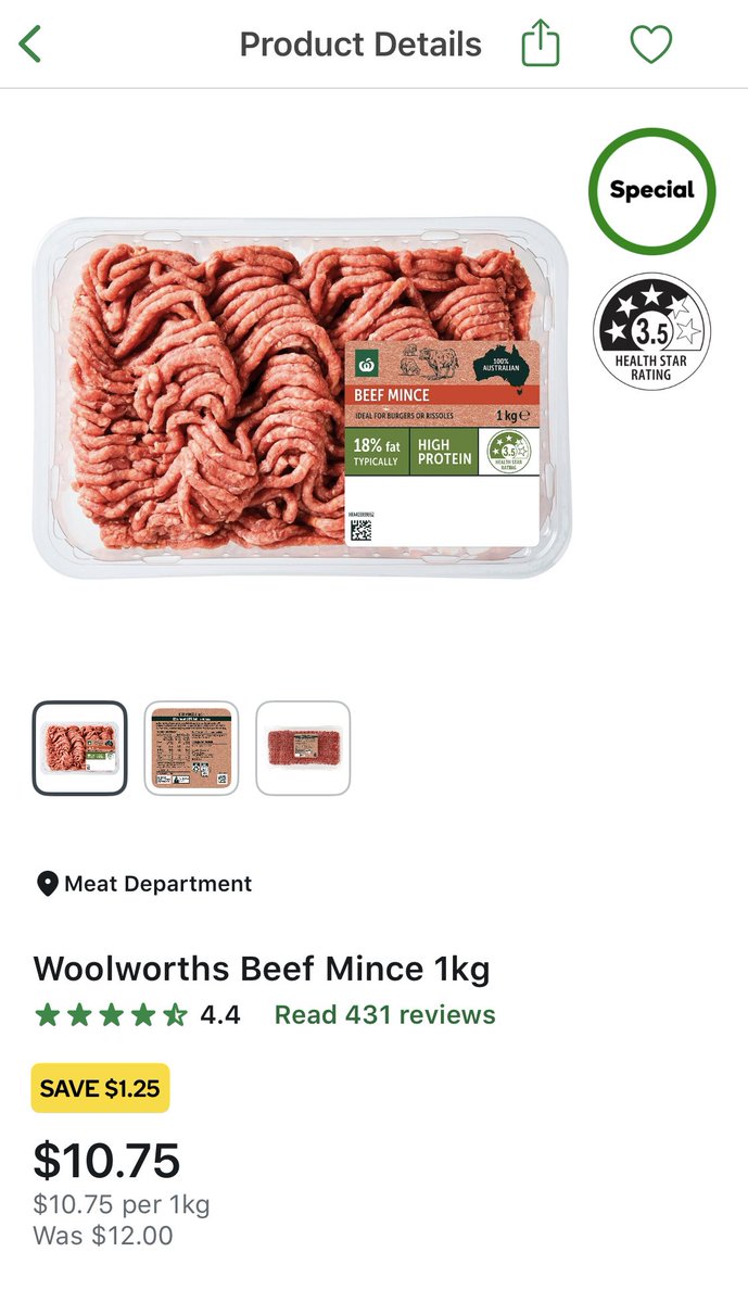 and in Australia, Woolworths Australian beef (18% fat) is AUD12.00 per kg foul-price, and AUD10.75 per kg on special this week.