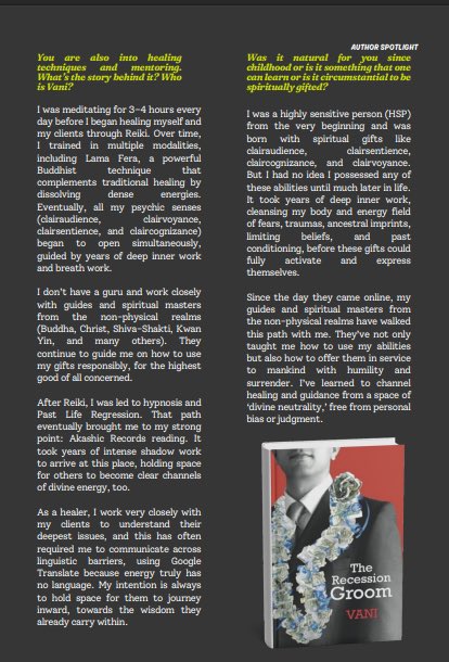 Vani_Author's tweet photo. Delighted to share that Mr. Joshi’s Bride and my spiritual and publishing journey have been featured in the July edition of Reader’s Choice magazine, which reaches over 2 lakh readers monthly.

Link to the magazine (turn to page 127 for the write up):

https://t.co/5c312p138F https://t.co/ENVgreuVPR