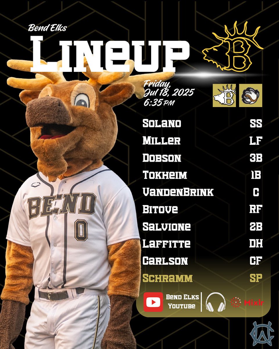 BendBaseball's tweet image. Battle against the Black Bears🫎⚾️
📍: Vince Genna Stadium
🆚: @CowlitzBBears
⏰: 6:35 PM PST
🎙️: Bend Elks YouTube