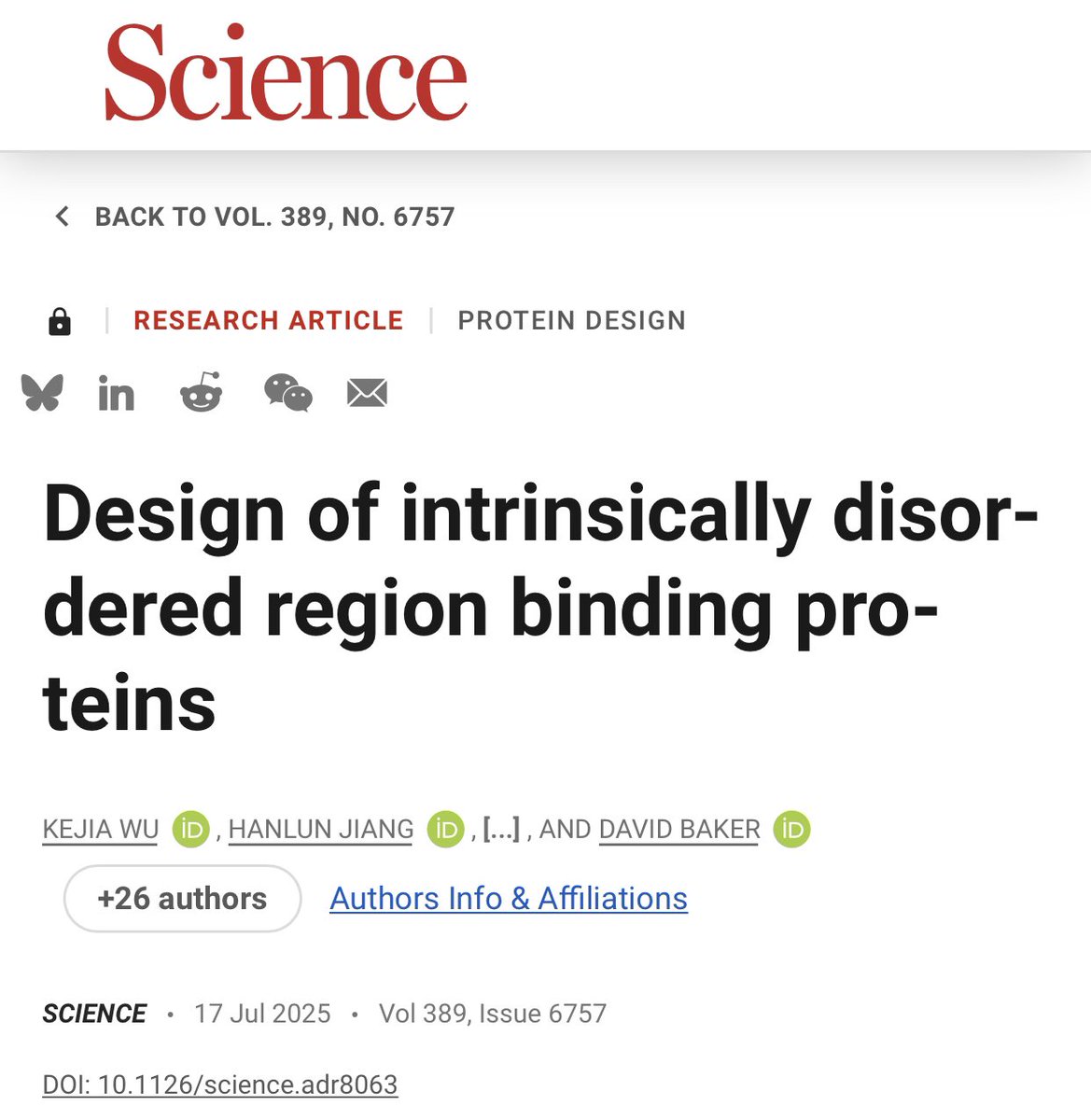 SciencNews's tweet image. Undruggable ‘disordered’ proteins become druggable with new AI techniques from David Baker. @ScienceMagazine
science.org/doi/10.1126/sc…