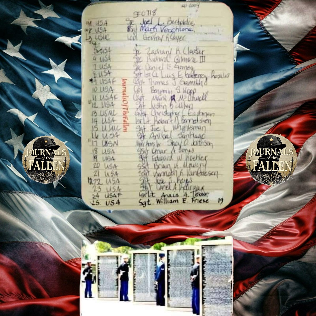 Patriots let us Honor the Fallen that gave their all on this day 7/17 during the Global War On Terror . 
May they all Rest in Peace!
SemperFidelis,
ECasas 
#V1P107
#JOTF4498
#neverforgotten7052 #USA #USMC #USN #USAF #JournalsOfTheFallenFortyFourThousand 
#TheNamesofTodaysFallen