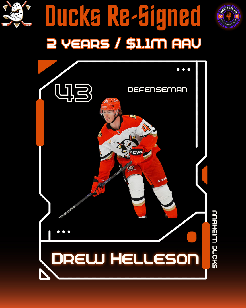 RoyallyQuacked's tweet image. 📄🖊️ Ducks ink a fresh deal with Drew Helleson!
Anaheim re-signs the steady blueliner, bringing more depth and reliability to the back end. Helleson’s got the poise and hockey IQ to keep things clean in his own zone—now he’s got the contract to match. 🧊🦆 #DrewHelleson…