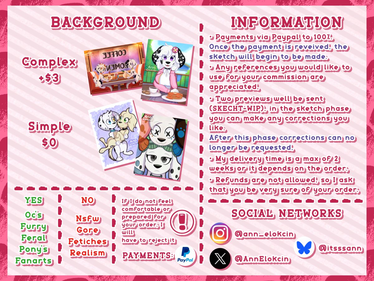 ୧ ‧₊˚ : COMMISSIONS OPEN 🌷

Hello everyone! :D
My commissions are open again until ✨ August 1st ✨

❗ – 3 SLOTS AVAILABLE  – ❗

If you are interested send me a DM 📩

#101DalmatianStreet #commissionsopen
#furrycommission