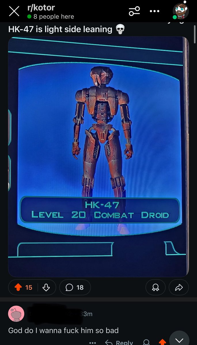 HK47_Actual's tweet photo. Observation: Incredible things are happening on the KOTOR subreddit. https://t.co/YQlGKDBojM