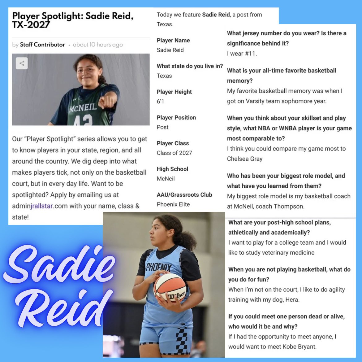 6’1” 2027 <a href="/SadieReid0402/">Sadie Reid</a> with player spotlight by <a href="/JrAllStarBB/">Jr. All-Star Girls Basketball</a>