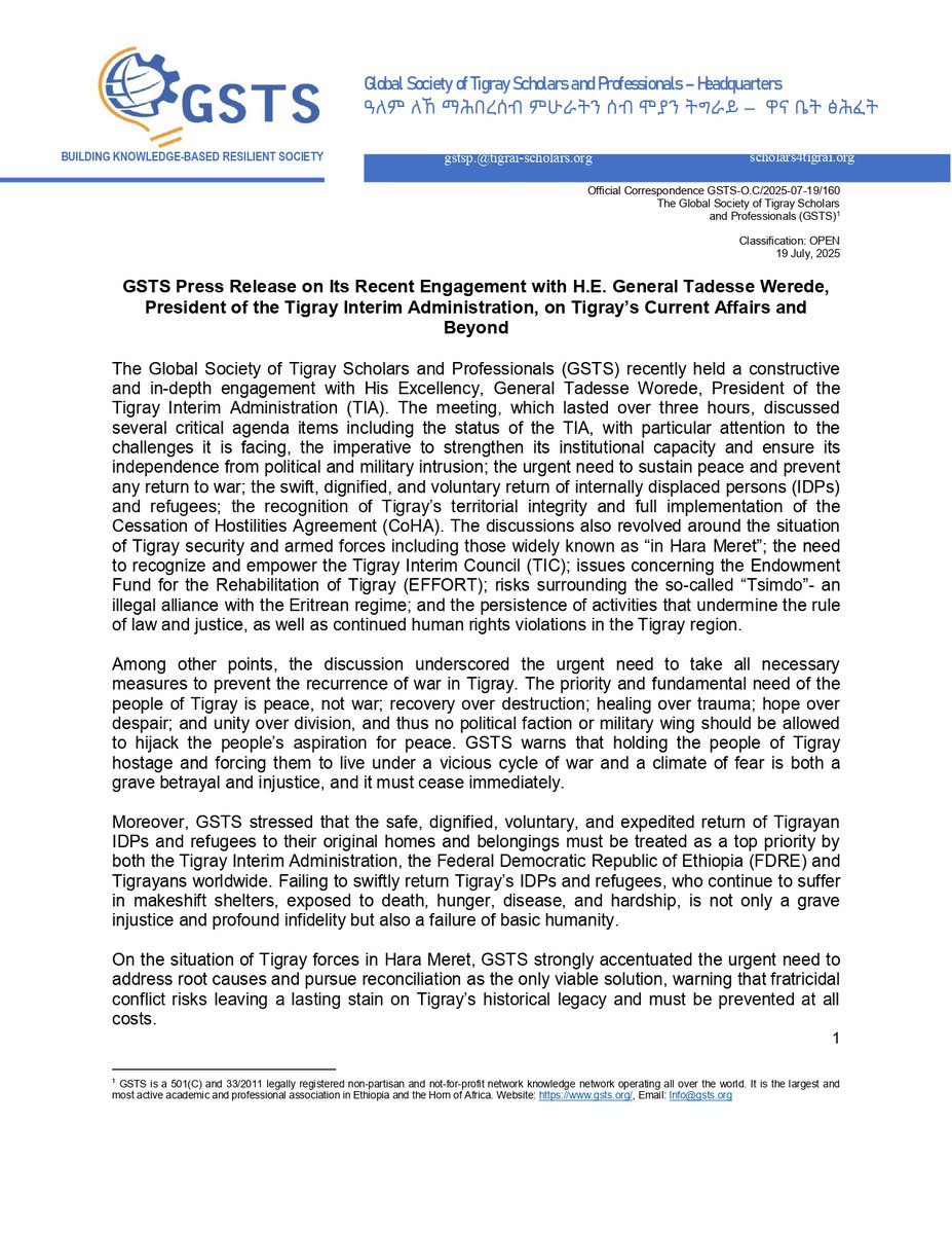 Global Society of Tigray Scholars & Professionals tweet media