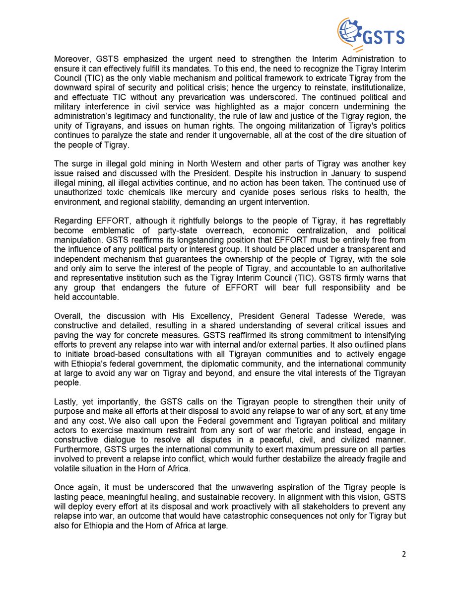 Global Society of Tigray Scholars & Professionals (@globalgsts) on Twitter photo GSTS Press Release on Its Recent Engagement with H.E. General Tadesse Werede, President of the Tigray Interim Administration, on Tigray’s Current Affairs and Beyond
<a href="/addisstandard/">Addis Standard</a> <a href="/dimtsiweyane/">Dimtsi Weyane</a> <a href="/Tigrai_TV/">Tigrai Television</a> <a href="/Tmhtvnews/">Tigrai Media House</a> GSTS Press Release on Its Recent Engagement with H.E. General Tadesse Werede, President of the Tigray Interim Administration, on Tigray’s Current Affairs and Beyond
<a href="/addisstandard/">Addis Standard</a> <a href="/dimtsiweyane/">Dimtsi Weyane</a> <a href="/Tigrai_TV/">Tigrai Television</a> <a href="/Tmhtvnews/">Tigrai Media House</a>