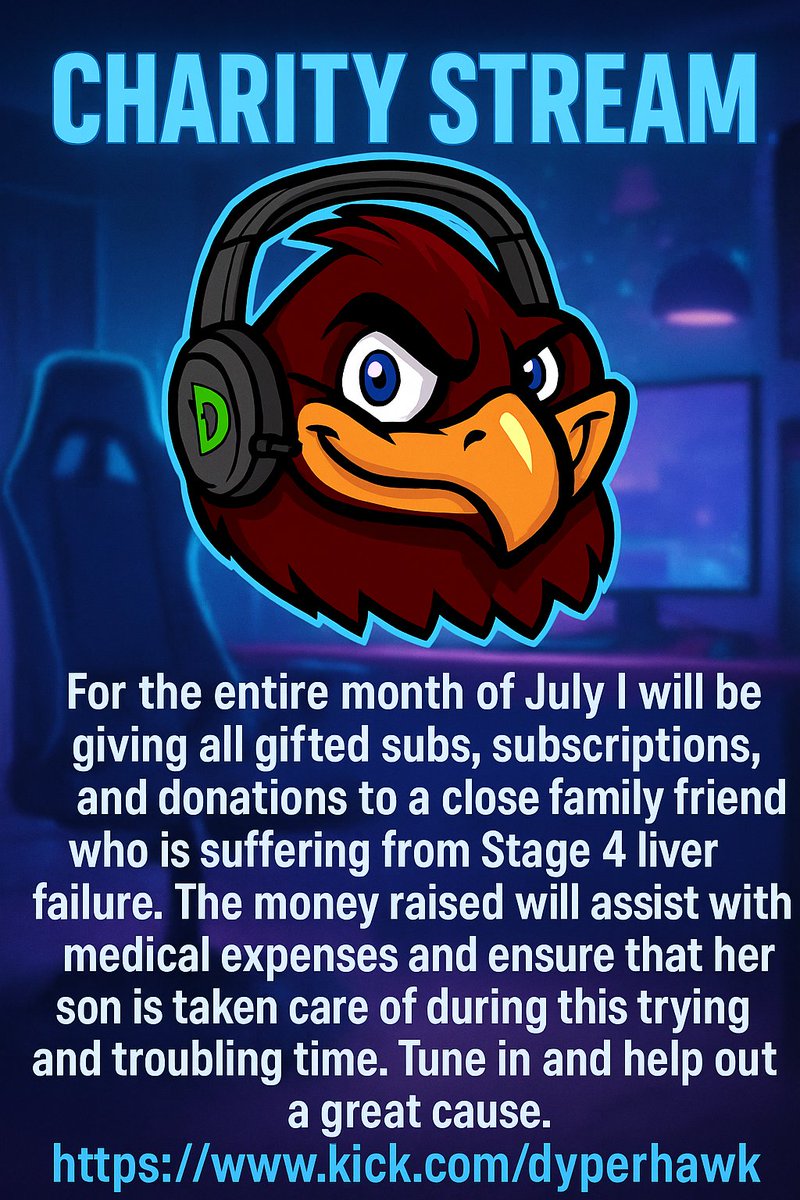 Dyperhawkgaming's tweet image. Day 12 of Fundraiser Stream for the month a July! See the flier for lil more info! Live over on kick!!! Come swing by if you have time!! Checking out Tera classic and then prob. swap to COD
@KickStreaming
@KickCommunity
@KickRetweetz
@StakeEddie
kick.com/dyperhawk