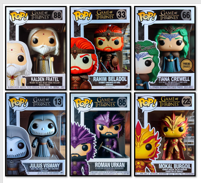 NoxMagos777's tweet photo. PERSONAJES CREADOS CON IA DE  GAME OF THRONES, PARTE 1 DE 200
CADA DIA SUBIRE UNO O DOS CAPITULOS 
#ia #FunkoPop #GameOfThrones https://t.co/HzKjp891sf