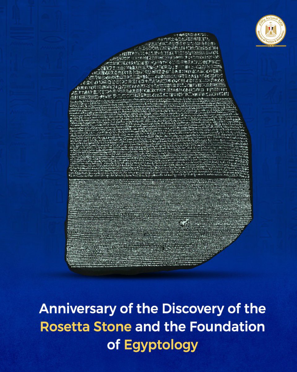 Today, July 19th, is the anniversary of the Rosetta Stone’s discovery in 1799.
Its inscriptions in three writings (Hieroglyphic, Demotic, and Ancient Greek), was the key to deciphering ancient Egyptian civilization by Jean-François Champollion in 1822.
 #AncientEgypt #History