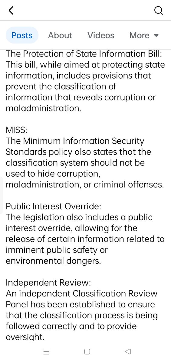PATRICIAMASHAL3's tweet image. In terms of the State Security Protection of Information Bill, crime and corruption cannot be classified. So every report that contains crime and corruption, that has been classified, should be challenged, including the Phala Phala and Sindiso Maqaga reports @ParliamentofRSA