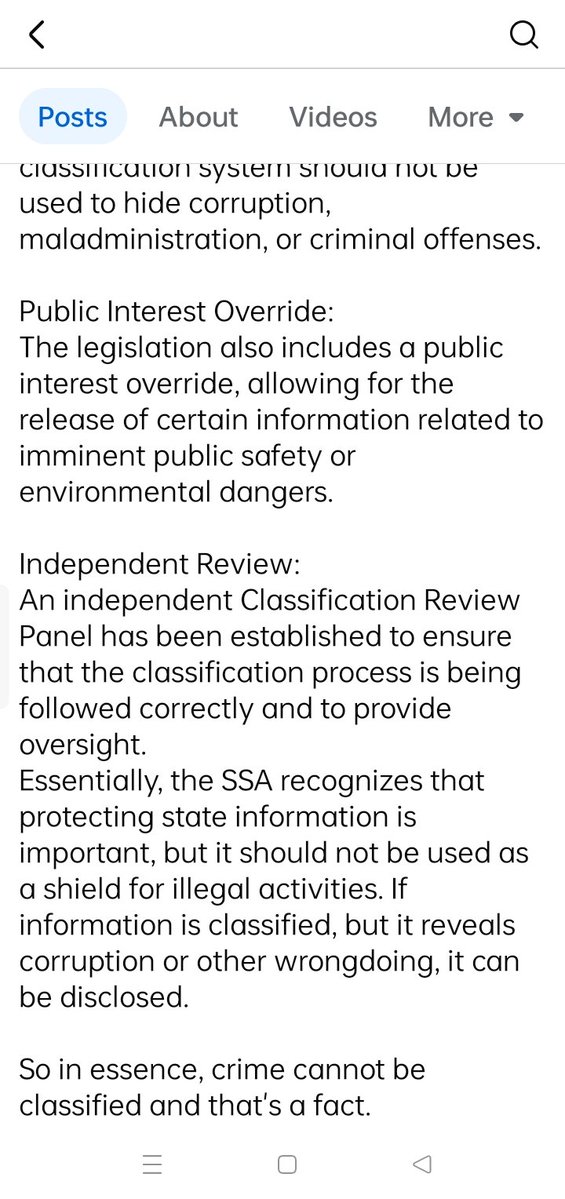 PATRICIAMASHAL3's tweet image. In terms of the State Security Protection of Information Bill, crime and corruption cannot be classified. So every report that contains crime and corruption, that has been classified, should be challenged, including the Phala Phala and Sindiso Maqaga reports @ParliamentofRSA