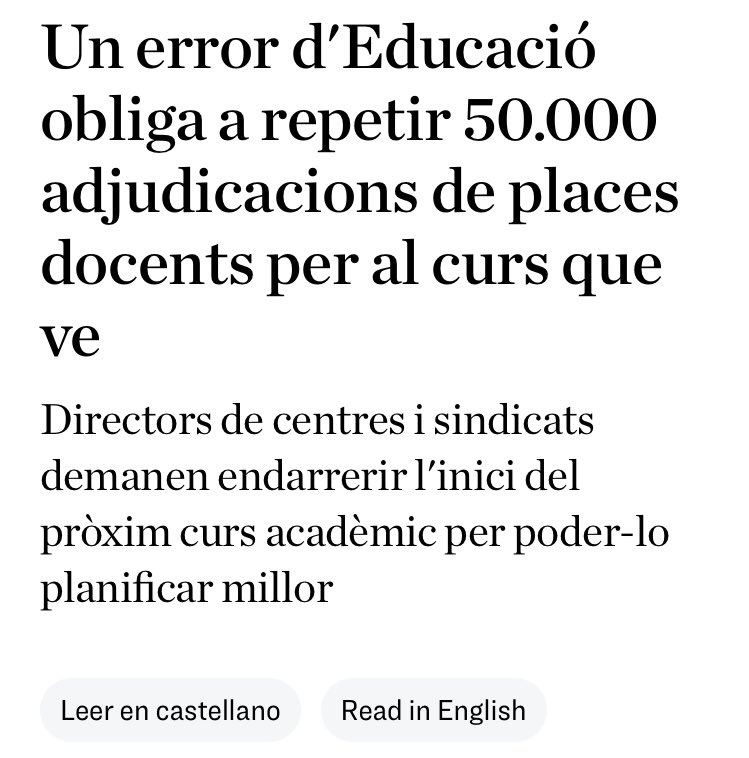 viquirepublica's tweet photo. Saps quantes places de docents estaven en joc, aquest any, pel curs que ve? 50.000 places en joc.
Doncs un error obligarà a repetir totes les adjudicacions d’aquestes places
A menys de dos mesos del nou curs, encara no es coneixen els efectius de la plantilla per confeccionar el nou curs escolar.
Enga ara processistes, torneu a signar un altre suplement de crèdit, per donar estabilitat al govern Illa! 
Si això continua durant 3 anys més, ni per pipes ens quedarà per salvar el país