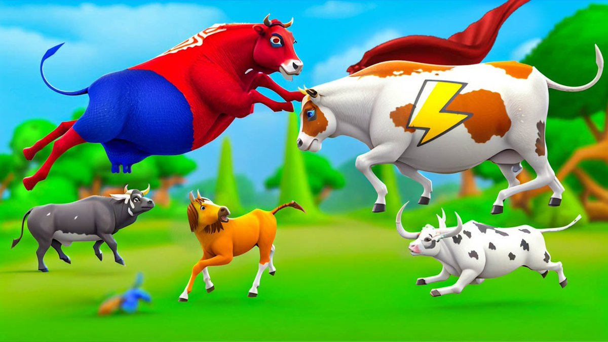 hub_bollywood's tweet photo. Super Cow vs Spider Cow! Epic Animal Rescue with Horse, Buffalo &amp; Bull

https://t.co/omBp4rviK6

#SuperCow, #SpiderCow, #AnimalRescue, #FarmAdventure, #EpicBattle, #BuffaloRescue, #HorseHero, #BullFight, #AnimalHeroes https://t.co/mQeQym0Wwy