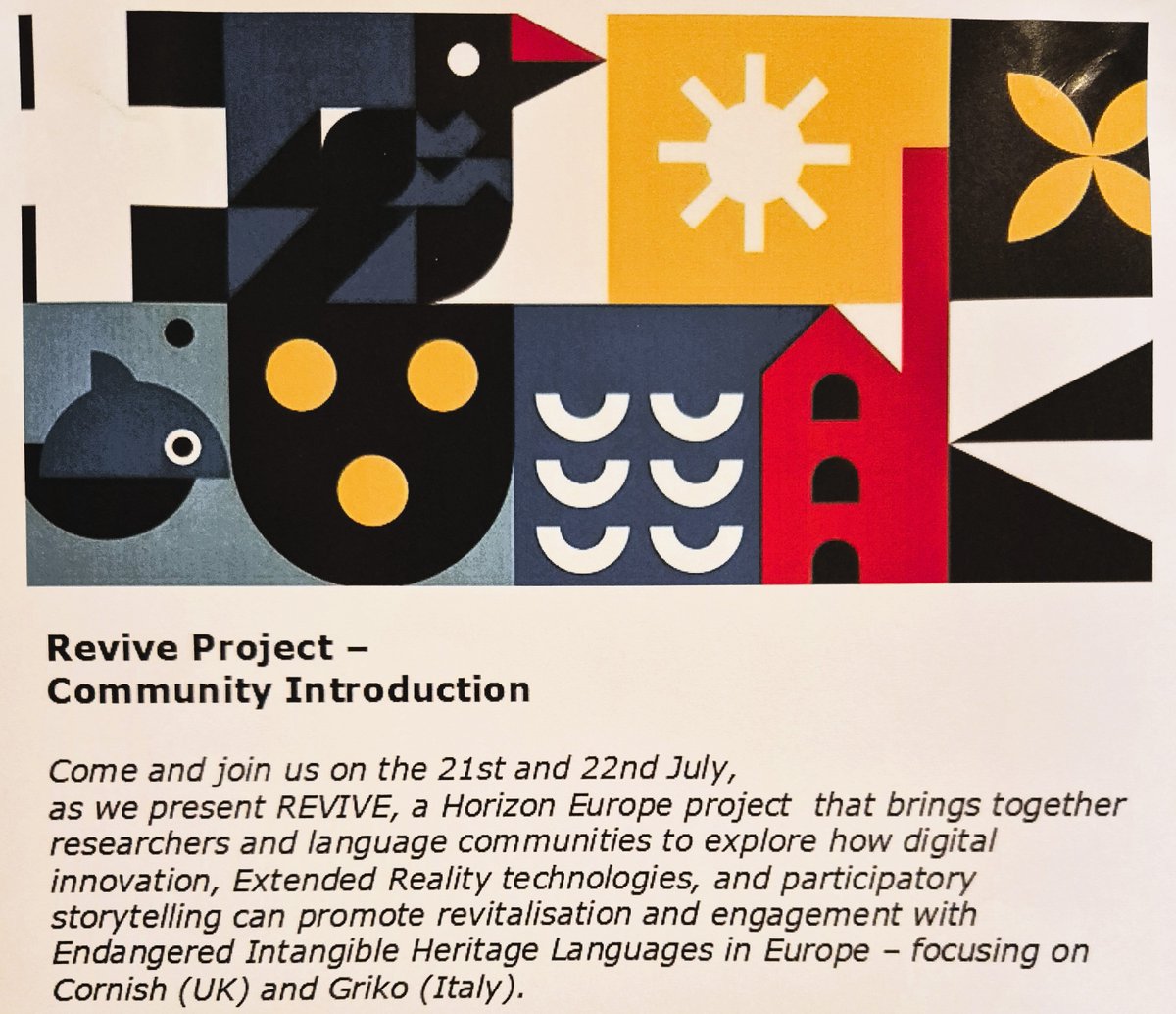 The Morrab Library (@morrablibrary) on Twitter photo The Re.vive project aims to revitalise endangered languages in Europe-read more: revive-horizon.eu On Tues 22nd July (2.00-4.00pm) we're hosting a drop-in session where you can find out more about the project, and discuss how you might like to get involved. #CornishLanguage The Re.vive project aims to revitalise endangered languages in Europe-read more: revive-horizon.eu On Tues 22nd July (2.00-4.00pm) we're hosting a drop-in session where you can find out more about the project, and discuss how you might like to get involved. #CornishLanguage