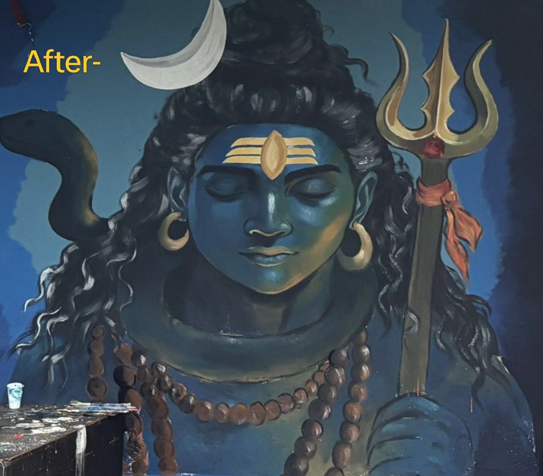 SwahUmeed's tweet photo. From faded to divine.
Swipe to see how we turned a worn-out wall at Marghat Wale Hanuman Baba Mandir into a vibrant tribute to Lord Hanuman and Lord Shiva.

Art met faith, and the reactions said it all. 
#Swah #BeforeAndAfter #HanumanMandir #ChandniChowk  #TempleTransformation https://t.co/W4esIPU01T